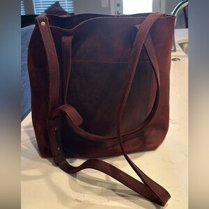 Portland leather goods crossbody tote plum color
